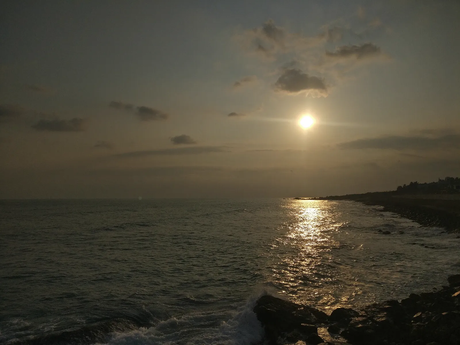 The sea off Kanyakumari, historically Cape Comorin, glowing before sunset
