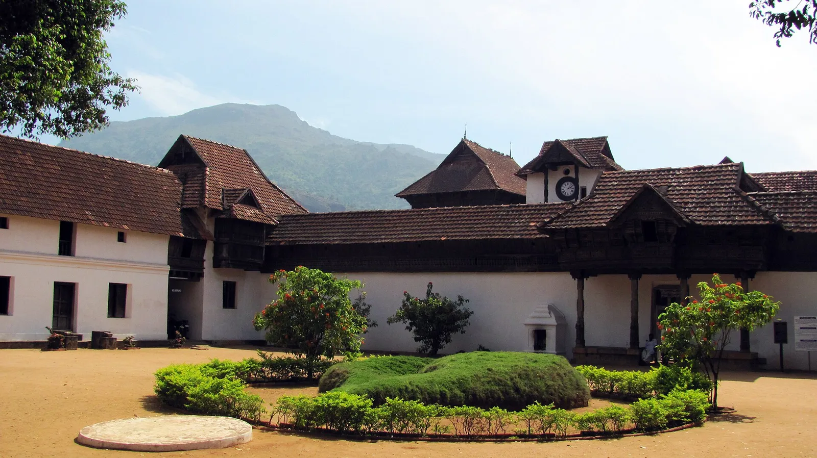 Padmanabhapuram Palace courtyard and clock tower at Thuckalay, often confused with Padmanabhaswamy Temple