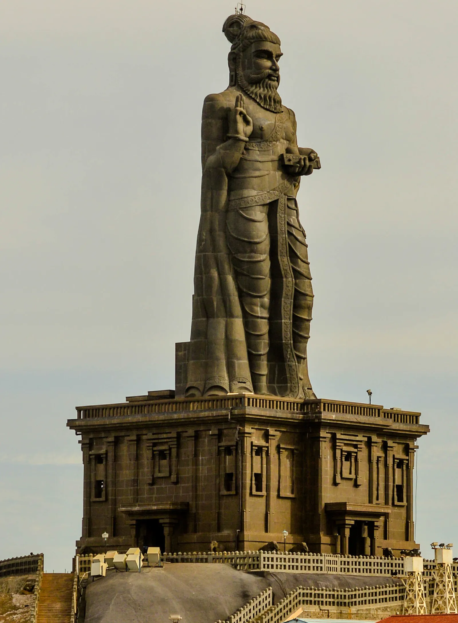 The 133-foot Thiruvalluvar Statue rising from the sea at Kanyakumari