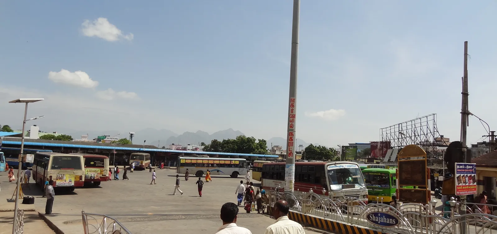 Anna bus stand on Cape Road, Nagercoil, the town bus terminus, with buses and passengers