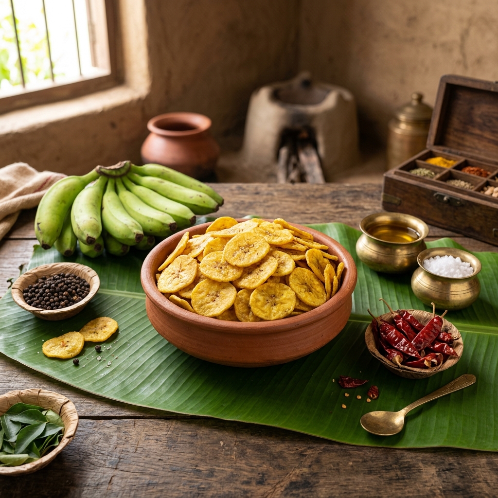 Tamil Nadu banana chips variety — traditional terracotta bowl presentation