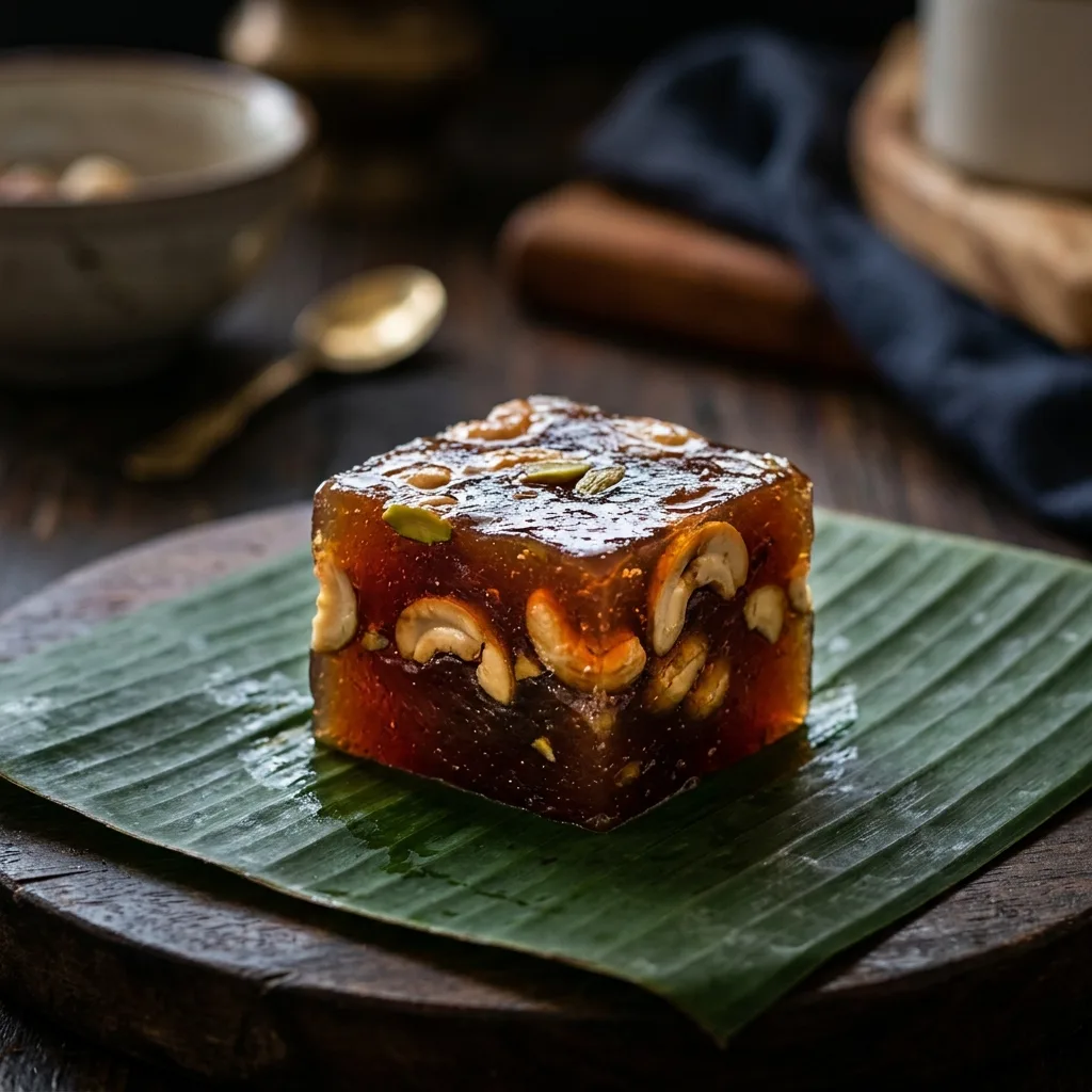 Glossy dark amber wheat halwa slow-cooked in pure ghee at RajaGopal Sweet Stall Nagercoil