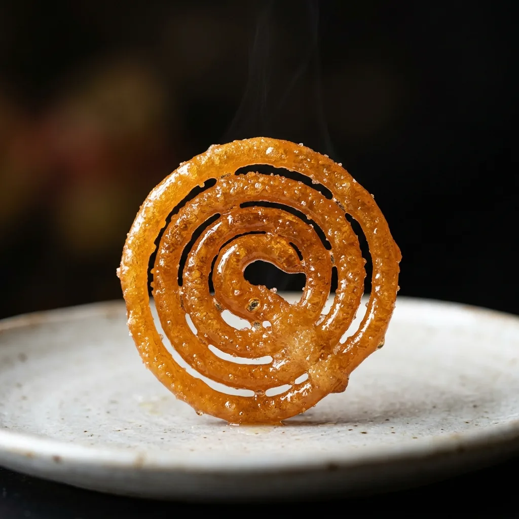 Fresh hot jalebi spirals dipped in saffron sugar syrup at RajaGopal Sweet Stall Nagercoil