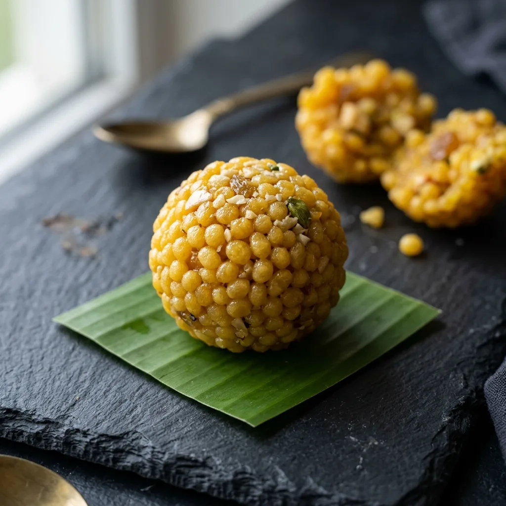 Golden pure ghee boondi laddu from RajaGopal Sweet Stall, Nagercoil