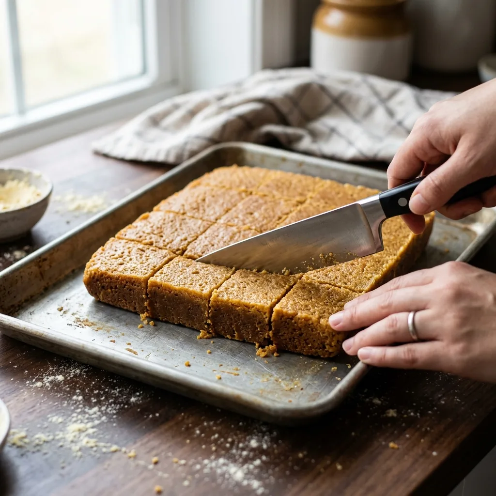 Mysore Pak roasting in ghee in a copper pan